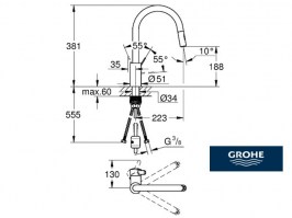 MEDIDAS GROHE 31481001 MONOMANDO FREGADERO